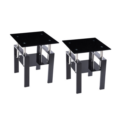 2pcs Glass End Table Tea Table With Shelf Side Table With Metal Legs Modern Small Tables For Livingroom by Ivy Bronx