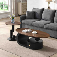 Luxury Nesting Coffee Table Set Of 2, Tables With Storage For Living Room, Oval And Round Table Set, Center Table, Cocktail Table, Side Table, Large by Orren Ellis