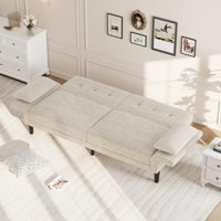 89" Futon Sofa Bed, Modern Chenille Sleeper Couch with Adjustable Backrest & Armrest, Convertible Futon Couch for Living Room Bedroom Apartments by George Oliver