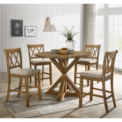 Windvale Cross-Buck Wood 5-Piece Counter Height Dining Set, Tan by Rosalind Wheeler