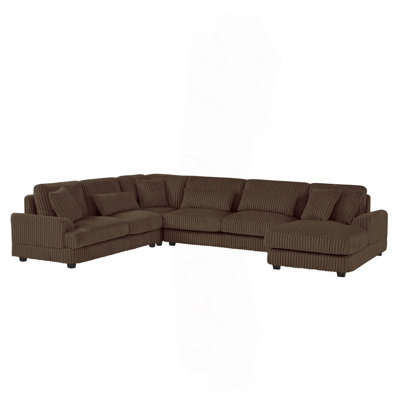 129" Oversized Sectional Sofa U-Shaped Sofa Couch Modern Sofa Upholstered In Soft Corduroy With A Chaise Lounge For Living Room, Brown by Everly Quinn