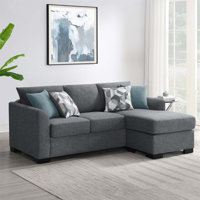 Modern Upholstered Sleeper Sectional Chaise Sofa with Patterned Pillows for Comfortable Lounging and Guest Accommodation by Latitude Run