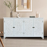 60"White Accent Cabinet With 4 Doors, Rustic Wood Sideboard Pantry Cabinet - Versatile Buffet Cabinet With Storage For Home Decor And Organization Chi by Bungalow Rose
