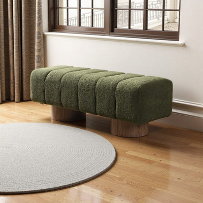 Green Boucle Fabric Upholstered Bench, No-Assembly Entryway Stool for Bedroom & Dining Room, 300 LBS Capacity, 50" Length by Hokku Designs
