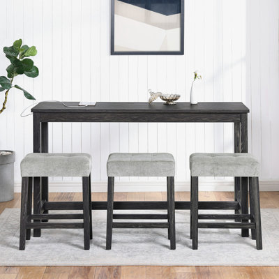 Industrial Bar Table Set with Built-in Power Outlet and 3 Stools by Lark Manor