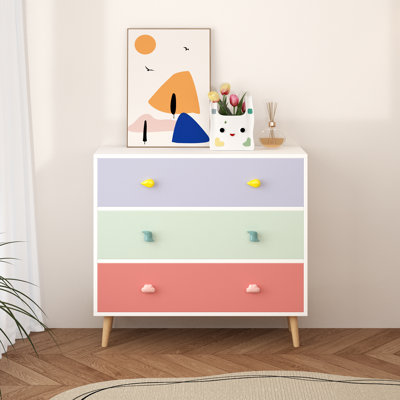 Kids 3 Drawer Dresser, Baby Nightstand For Bedroom, Storage Cabinet For Toddler Child For Living Room, Toddler Room, Nursery, Closet, Apartment (White by Ebern Designs