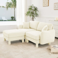 Boucle Fabric Sectional Loveseat Sofa Couch With Distinctive Shelarmrests And Removable Ottoman,Cylindrical Legs Wrapped With Self-Fabric by Mercer41
