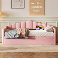 Upholstered Daybed With Adjustable Height Pop Up Trundle Twin Bed And USB & Type-C Charging Port, Day Bed Frame With 2 Side Pockets, No Box-Spring Ne by Everly Quinn