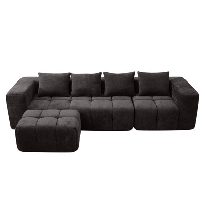 Modular Chenille Cloud Sofa, 3-Piece L-Shape Sectional with Ottoman, No Assembly
