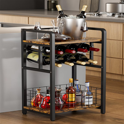 3-Tier Wine Rack Freestanding Floor With Wood Top by 17 Stories