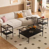 Coffee Table and End tables Set of 3, Tempered Glass Table with MDF layer, Modern Tables for Living Room , Gray Glass by Ebern Designs