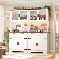71" Pantry Cabinet With Outlet, Tall Kitchen Pantry Storage Cabinet With Microwave Stand Set Of Two by Ivy Bronx