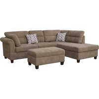 Diego 103.5" Brown Fabric Sectional Sofa With Right Facing Chaise, Storage Ottoman, And 2 Accent Pillows by Hokku Designs