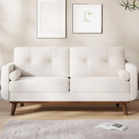65" Mid Century Loveseat, 2-Seater Teddy Boucle Couch with Deep Seat for Small Space Living Room & Office by George Oliver