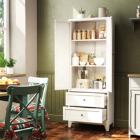 72" White Pantry Cabinet With 2 Drawers, Freestanding Kitchen Storage Cabinet With Adjustable Shelves, Heavy-Duty Organizer For Spices, Dishware, Smal
