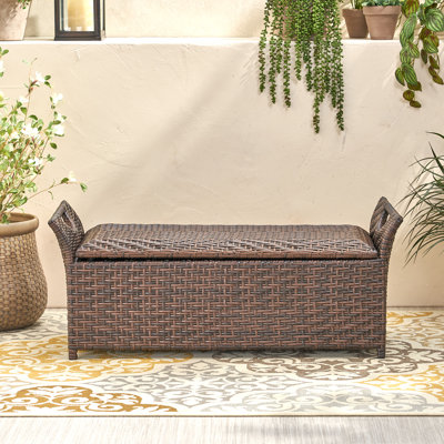 Outdoor Storage Bench, All-Weather Rattan Patio Deck Box with Lid for Garden or Porch, Brown by Rosecliff Heights