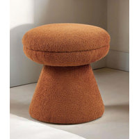 Contemporary 1pc Round Top Accent Stool Teddy Fabric Pedestal Base Mushroom Shape Design Saddle Brown Primary Living Room by Brayden Studio