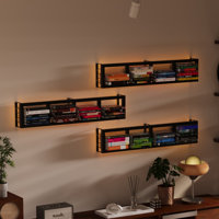 Wall Mounted CD Storage Rack with LED Light Strip and Hooks, Metal Media Storage Organizer for Living Room, Bedroom, Office by Wrought Studio