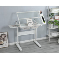 Hand crank adjustable drafting table drawing desk with 2 metal drawers with stool by Inbox Zero