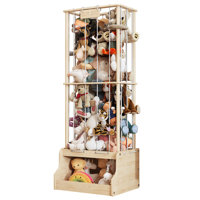 Solid Wood 2-in-1 Stuffed Animal Storage With Sturdy Cube Base & Elastic Rope, Space-saving Toy Storage For Playroom, Nursery Or Bedroom by Isabelle & Max
