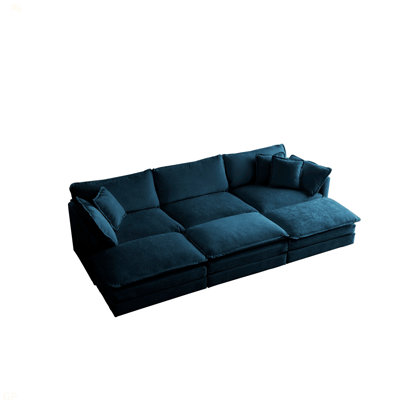 Comfortable Deep Seat Reversible Modular 6 Seater Sectional Super Soft Sofa U Shaped Sectional Couch With 3 Ottomans, 3 Toss Pillows And 2 Arm Pillows by Latitude Run