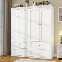 63" Wide White Wardrobe With 4 Doors And 4 Drawers, Freestanding Armoire Closet With Hanging Rods And Shelves by Latitude Run