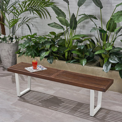 Dining Bench, Acacia Wood With Iron Legs, Modern, Contemporary