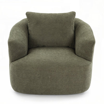 360° Swivel Accent Chair/ Upholstered Barrel Sofa with Throw Pillow for Living Room/ Bedroom/ and Office Comfort by Latitude Run