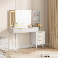 48" Fluted Makeup Vanity Desk with 3-Mode Lights Mirror, Makeup Vanity Top & Power Outlet - Modern Dressing Table for Bedroom by Mercer41