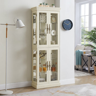 Lighted Glass Curio Display Cabinet,Display Cabinet,Glass Storage Cabinet Glass Wine Cabinet Wood Frame Toy Display For Living Room, Kitchen, Pantry L