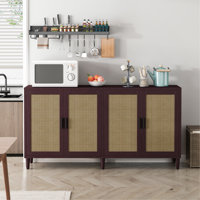 70" Rattan Buffet Cabinet With Storage, 4-Door Sideboard Buffet Cabinet With Adjustable Shelves For Kitchen, Living Room And Dining Room, Easy Assembl by Bay Isle Home