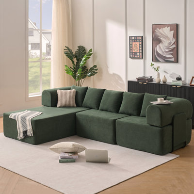 3-Piece 106" L-Shaped Velvet Upholstered Modular Sectional Sofa by Mercer41