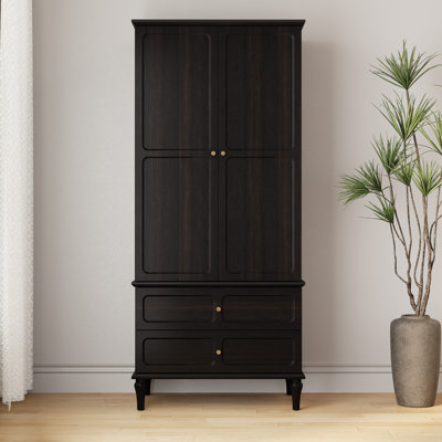 70.86" Mid-Century Style Freestanding Wooden Wardrobe with 2 Drawers by Charlton Home