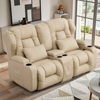 Manual Reclining Loveseat Sofa With Center Console, Storage & Cup Holders Overstuff Seat by Latitude Run