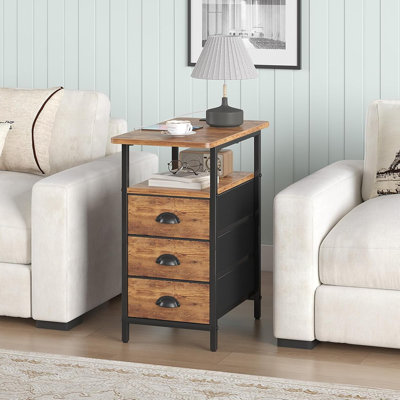 End Table With Charging Station, Side Tables Livingroom With USB Ports And Outlets,Narrow Nightstands Bedside Tables With 3 Drawers For Small Space,Sl by 17 Stories