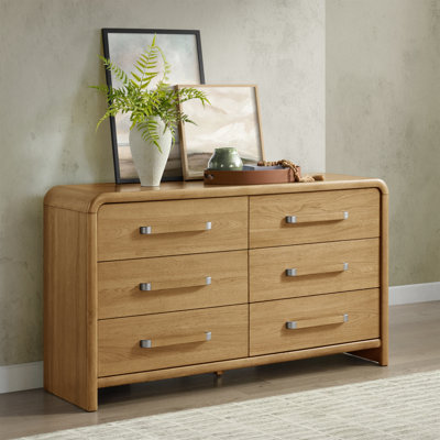 Grith 64" Wide Mid-Century 6-Drawer Dresser in Natural Hickory Finish by Millwood Pines