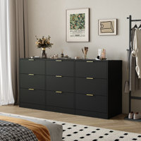 63"W 9-Drawer Dresser Cabinet Chest Of Drawer With Gold Handle by Mercer41