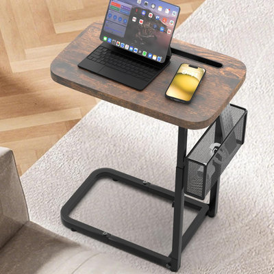 TV Tray Table With Large Tabletop, Adjustable Couch Table With Storage Baskets, Strong Metal Frame, Sofa Bedside Table For TV Watching, Meals, Snacks, by 17 Stories