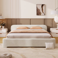 Cozy White Boucle Upholstered Full Bed – Dreamy Bedroom Addition by Latitude Run
