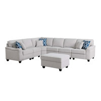 Leo 125" Linen 7Pc Modular L-Shape Sectionals Sofa And Ottoman by Red Barrel Studio
