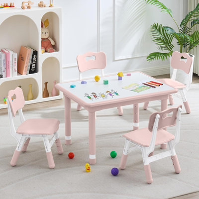 Kids Table and 4 Chairs Set, Height Adjustable (17.7"-26.1") Toddler Table and Chair Set, Multi-Activity Table with Graffiti Desktop, Children’s Table by Isabelle & Max