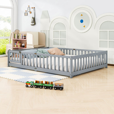 Queen Size Floor Bed With Guardrails And Slats by Harriet Bee