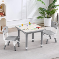 Kids Table and 2 Chairs Set, Height Adjustable (17.7"-26.1") Toddler Table and Chair Set, Multi-Activity Table with Graffiti Desktop, Children’s Table by Isabelle & Max