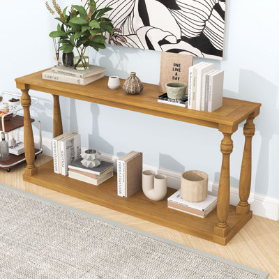 Vintage Wood Console Table with Vase-Leg Design and Lower Storage Shelf for Entryway or Living Room by Charlton Home