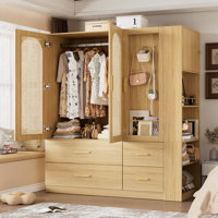3 Doors Farmhouse Armoire Wardrobe Closet With Rattan,71