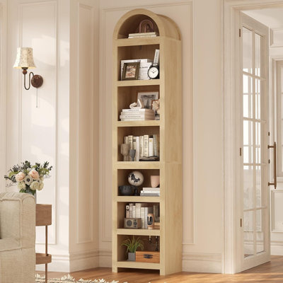 76" Tall Narrow Arched Bookcase, 7-teir Mid-century Modern Bookshelf For Living Room, Home Office by Winston Porter