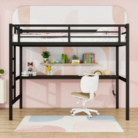 Metal Loft Bed With Integrated Desk, Charging Station And LED Lighting by Harriet Bee