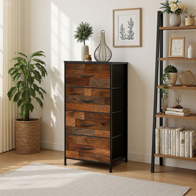 4 Drawer Vertical Storage Dresser Marr n fondo de madera with Wood Top Fabric Pull Drawers by East Urban Home