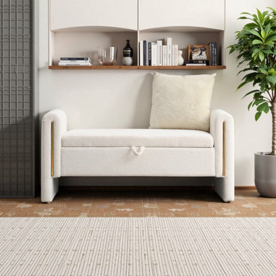 Modern Teddy Upholstered Storage Bench with Arms, Ottoman Footrest for Bedroom & Living Room, Coffee Brown by Latitude Run