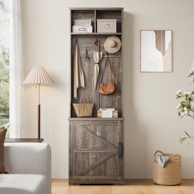 77" Coat Rack Freestanding, Entryway Hall Tree with Shoe Storage, 5 Hooks, 2 Open Cubbies & Shoe Cabinet, Space Saving Entryway Furniture for Hallway, by Gracie Oaks